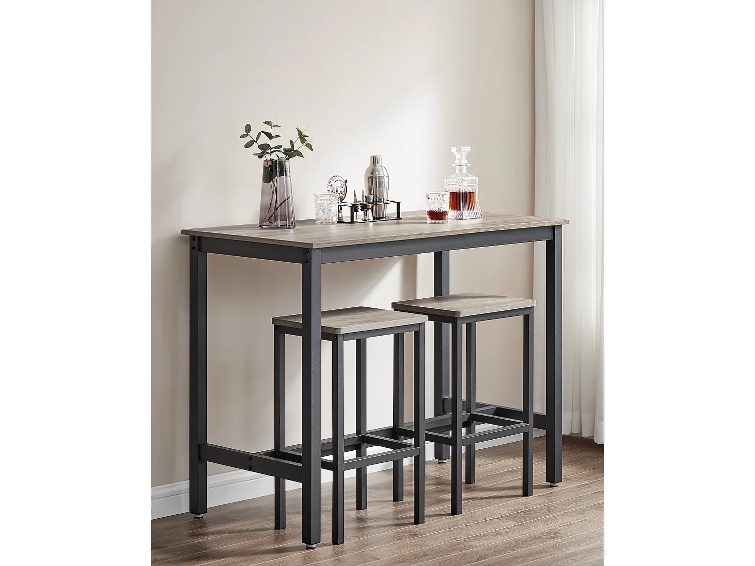 Ensemble table haute 120x60x90 cm beige noir