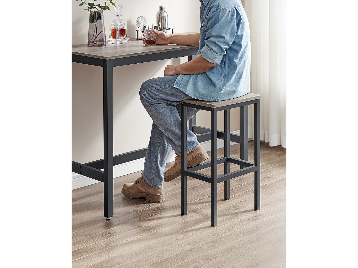 Ensemble table haute 120x60x90 cm beige noir