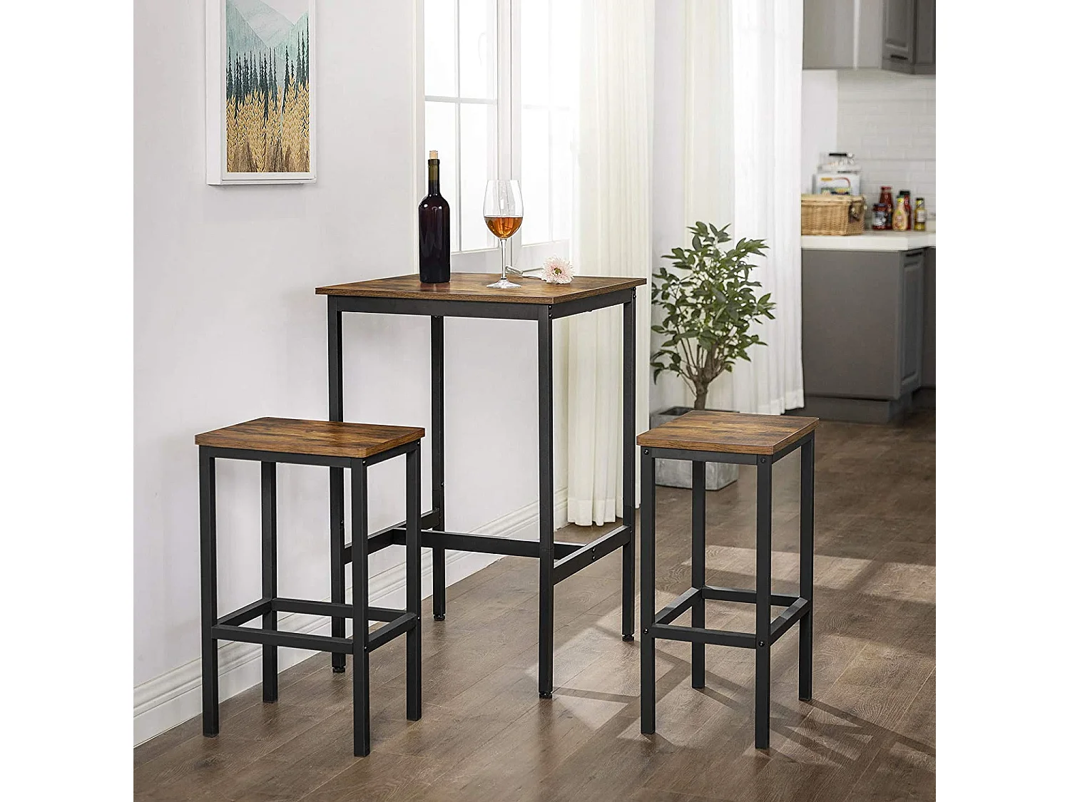 Bartisch 60x60x90 cm schwarz rustikales Braun