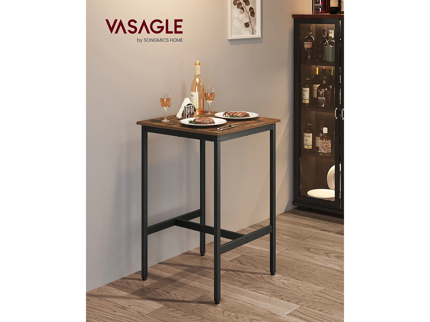 Mesa alta 60x60x90 cm negro marrón rústico