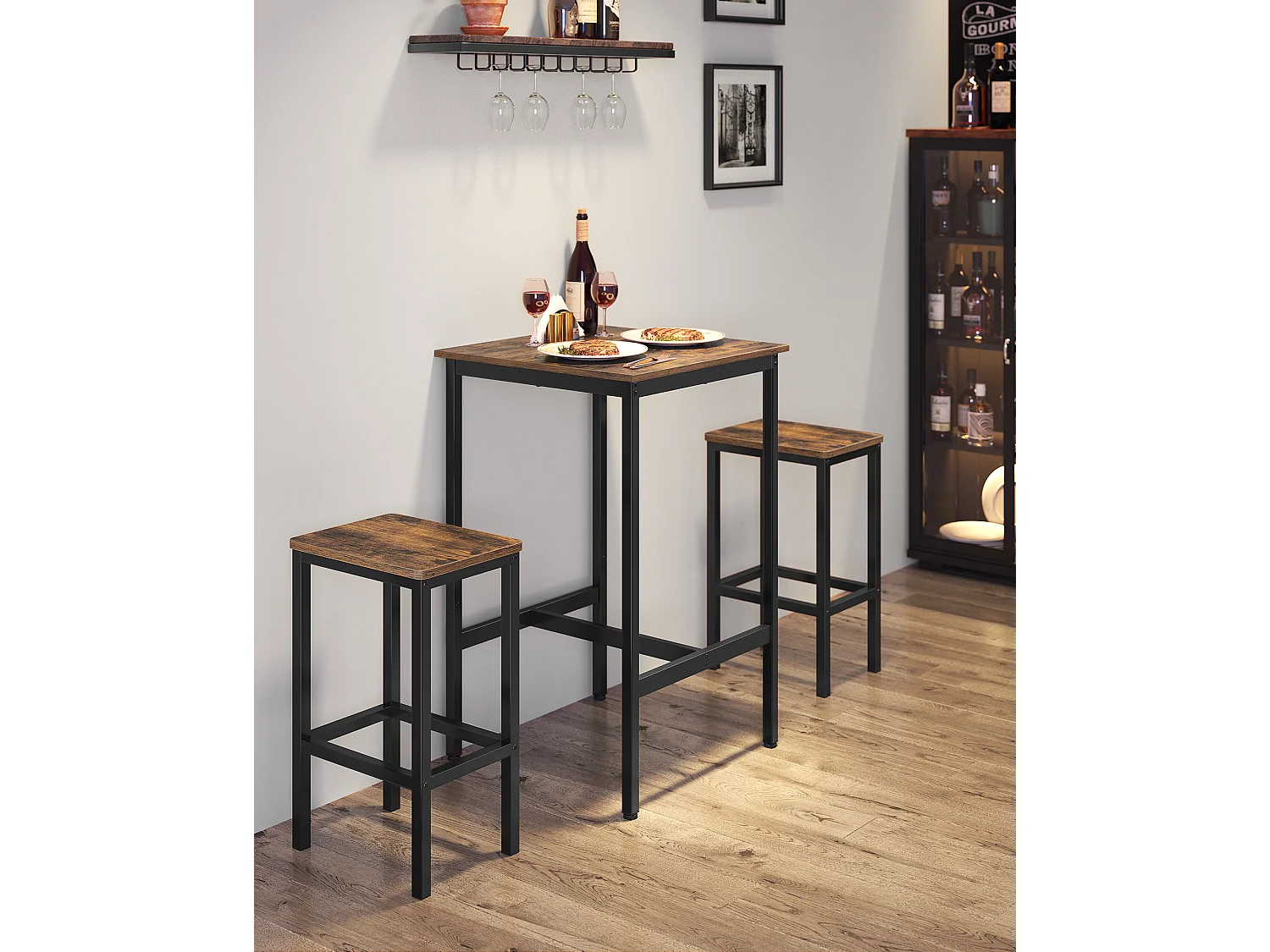 Mesa alta 60x60x90 cm negro marrón rústico