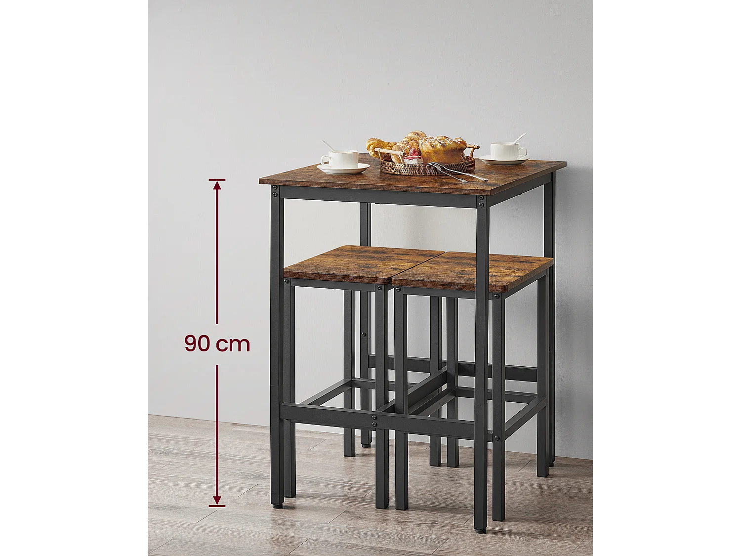 Mesa alta 60x60x90 cm negro marrón rústico