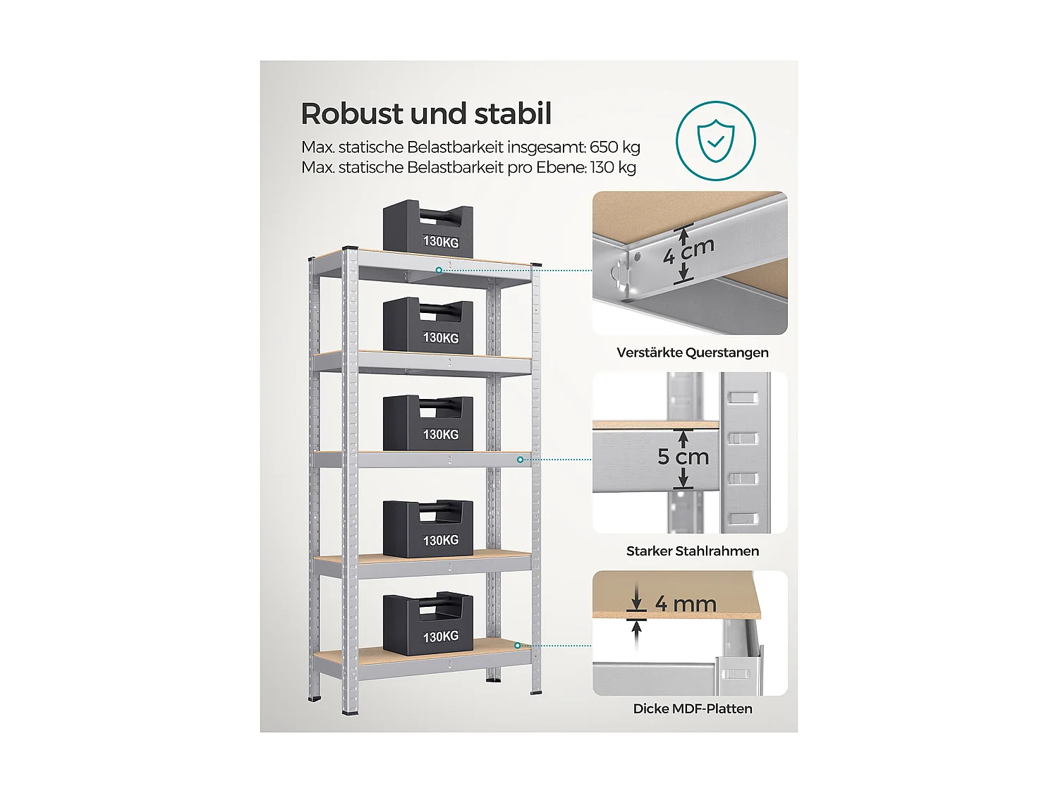 Regal 30x75x150 cm Silber