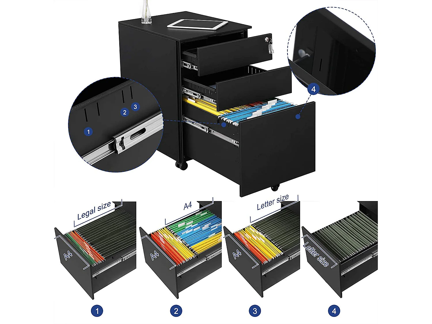 Caisson de rangement 39x52x60 cm noir