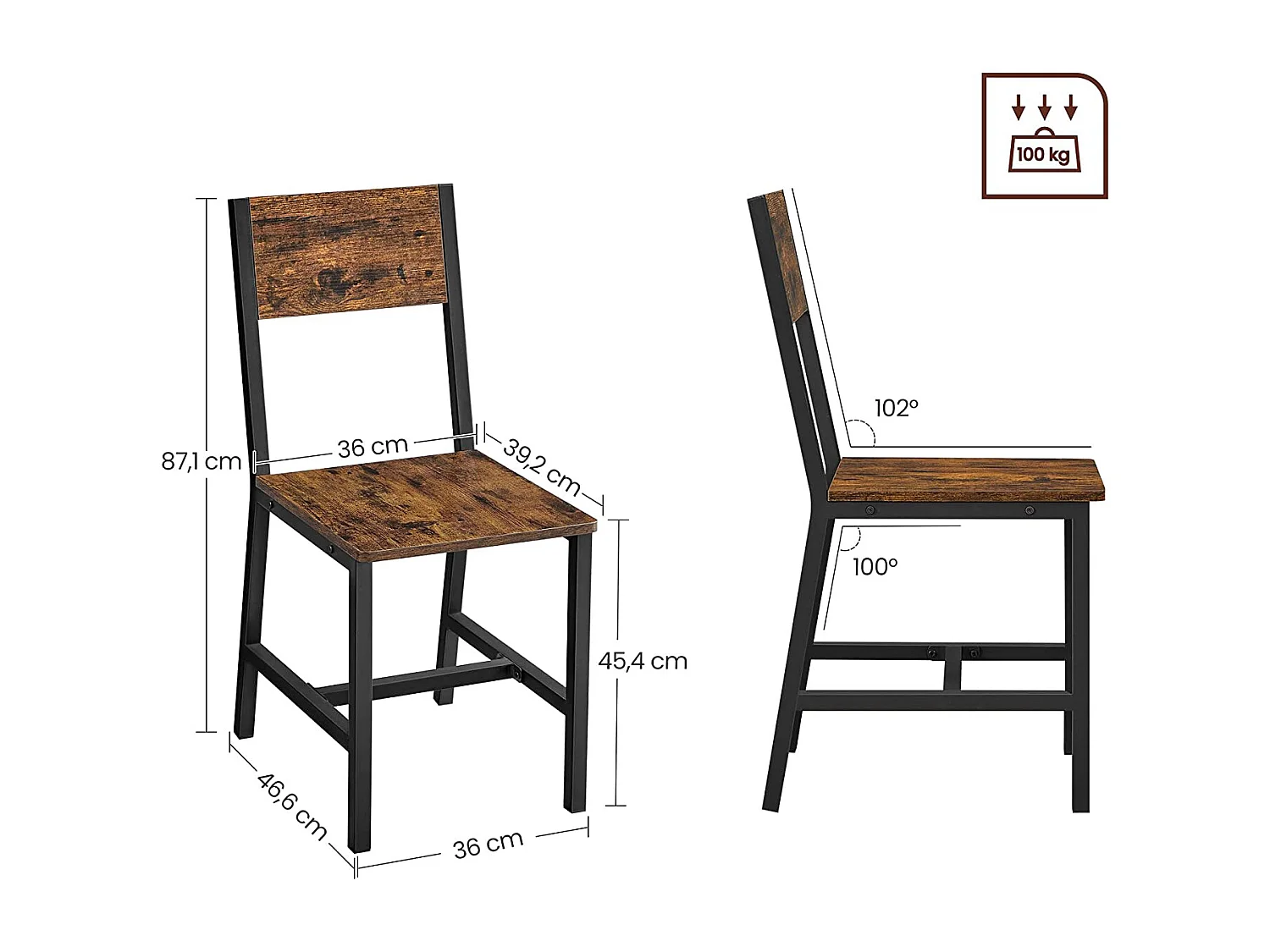 Chaise de salle à manger 87,6x50x36 cm noir vintage marron