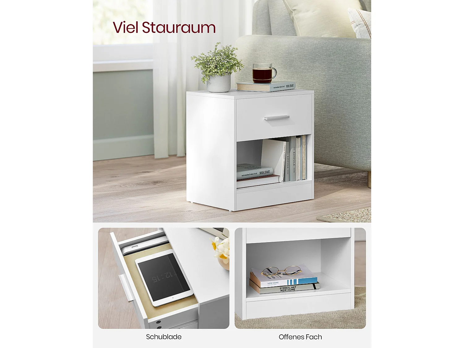 Stolik nocny 39x27,6x41 cm biały