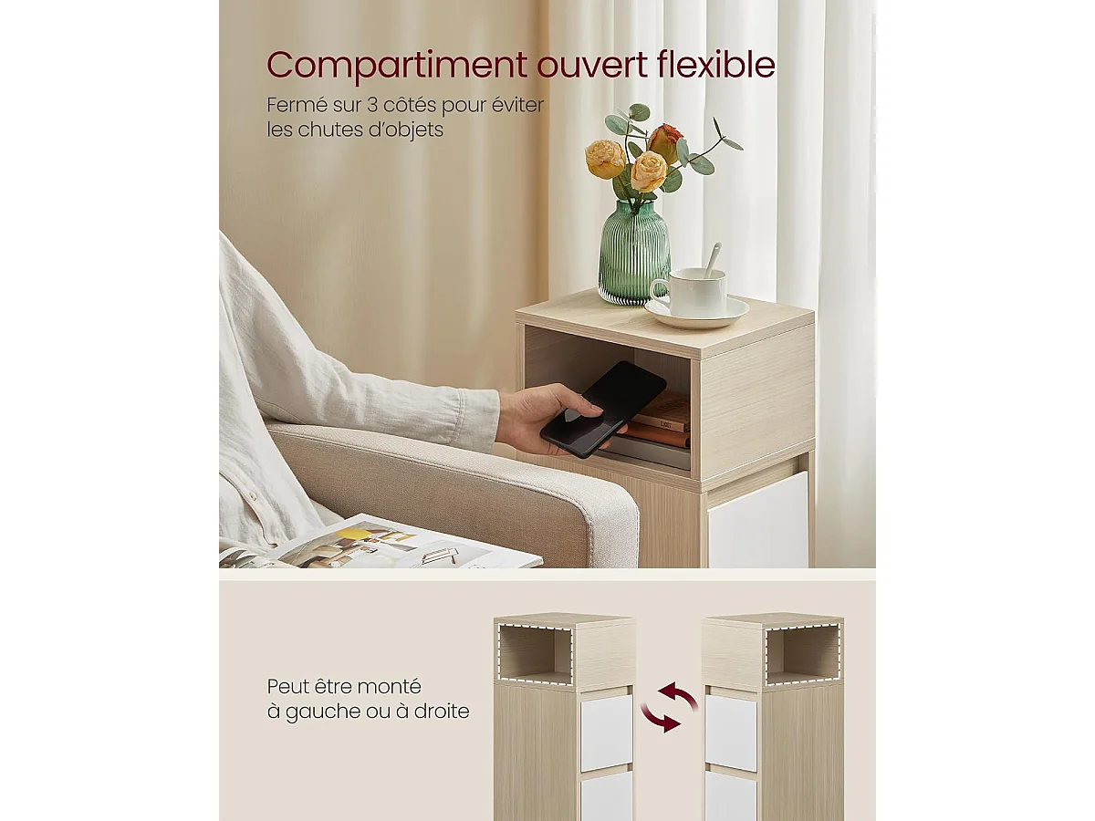 Table de chevet beige naturel et blanc nuage, collection Kailyn