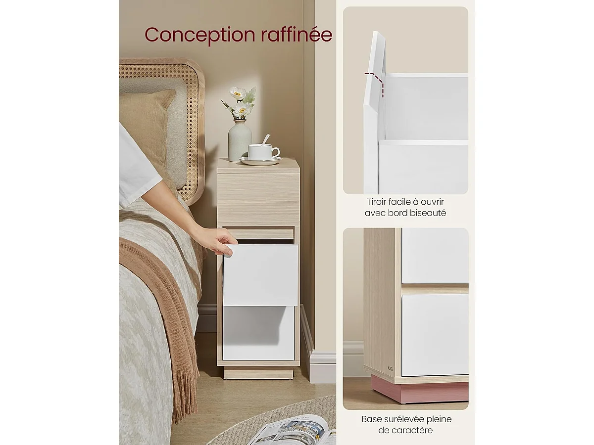 Table de chevet beige naturel et blanc nuage, collection Kailyn