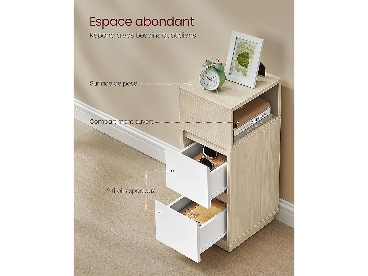 Table de chevet beige naturel et blanc nuage, collection Kailyn