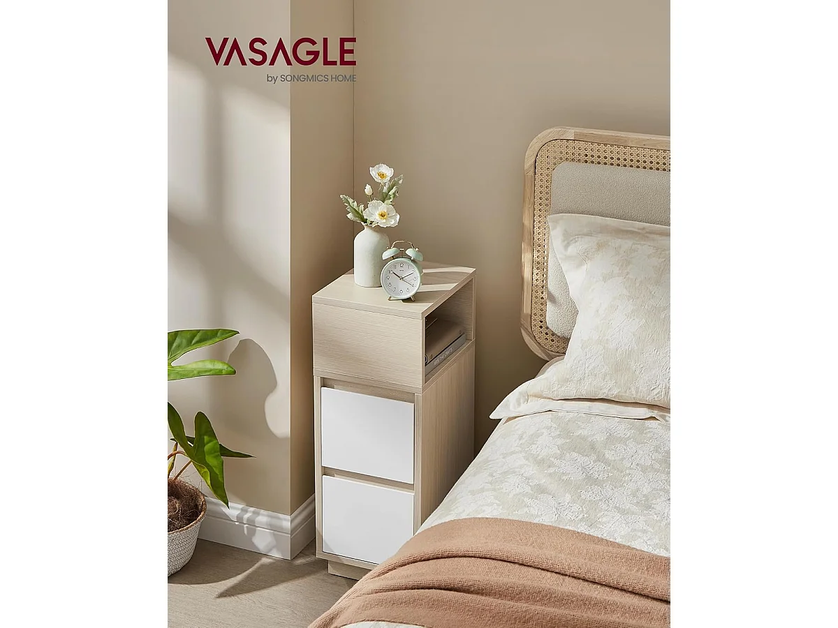 Table de chevet beige naturel et blanc nuage, collection Kailyn