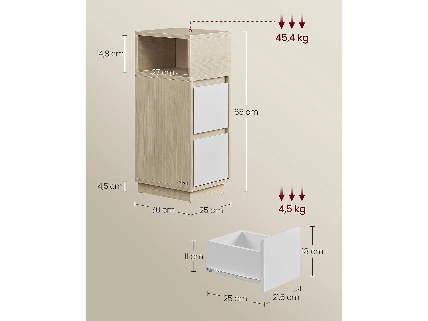Nightstand natural beige and cloud white kailyn collection