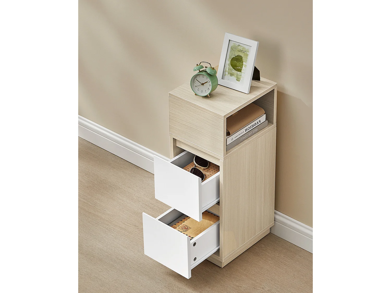 Nightstand natural beige and cloud white kailyn collection