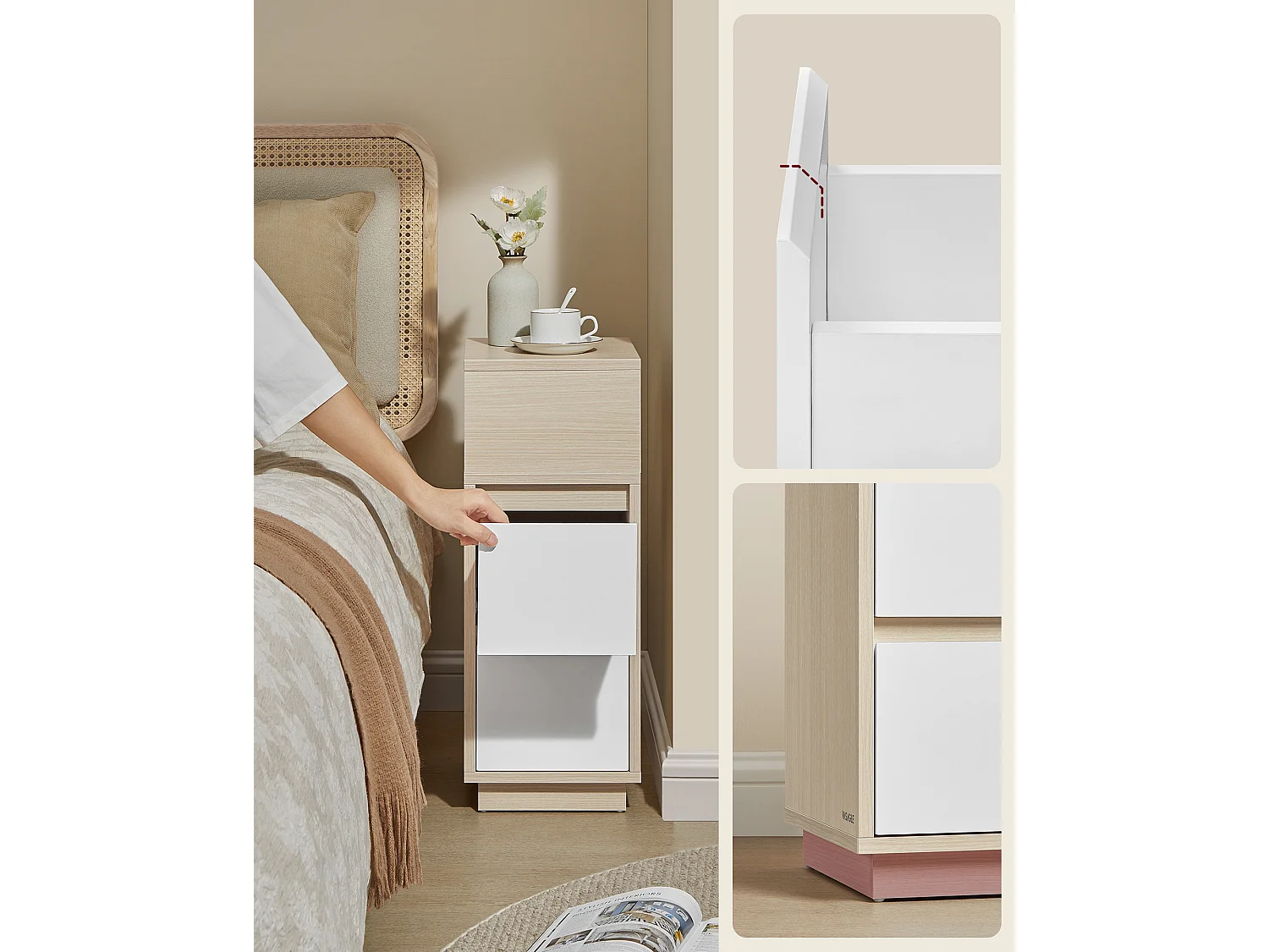Nightstand natural beige and cloud white kailyn collection