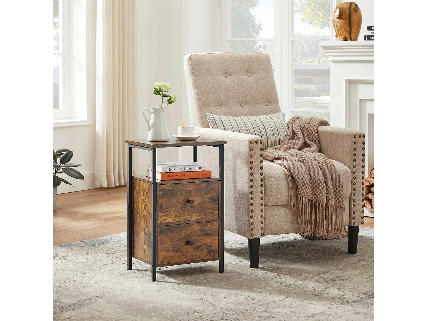 Table de chevet 38x28x60 cm noir rétro