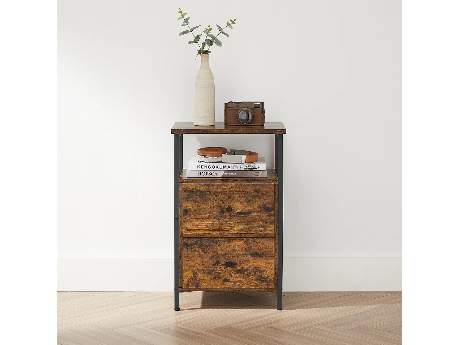 Table de chevet 38x28x60 cm noir rétro