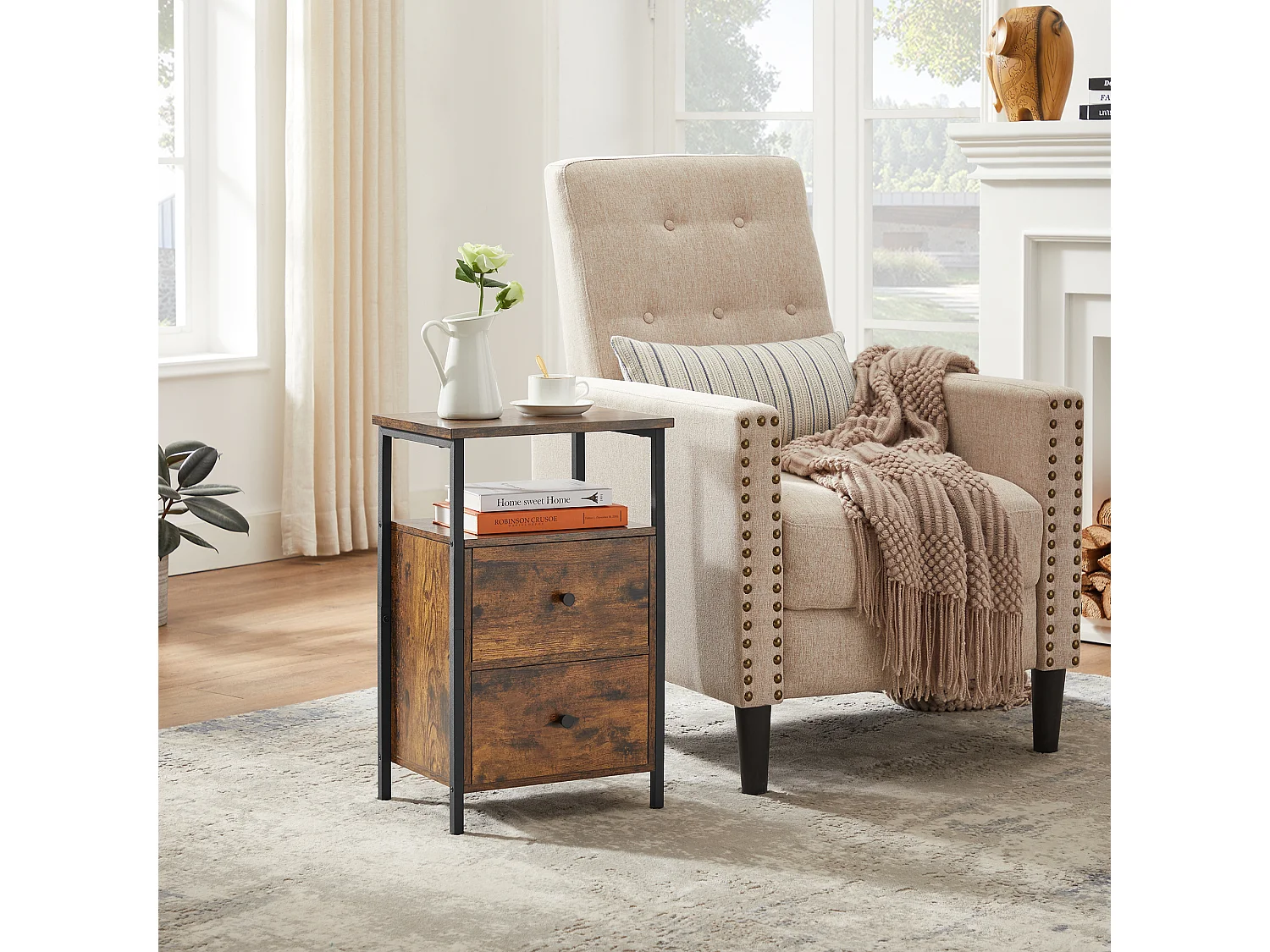 Table de chevet 38x28x60 cm noir rétro