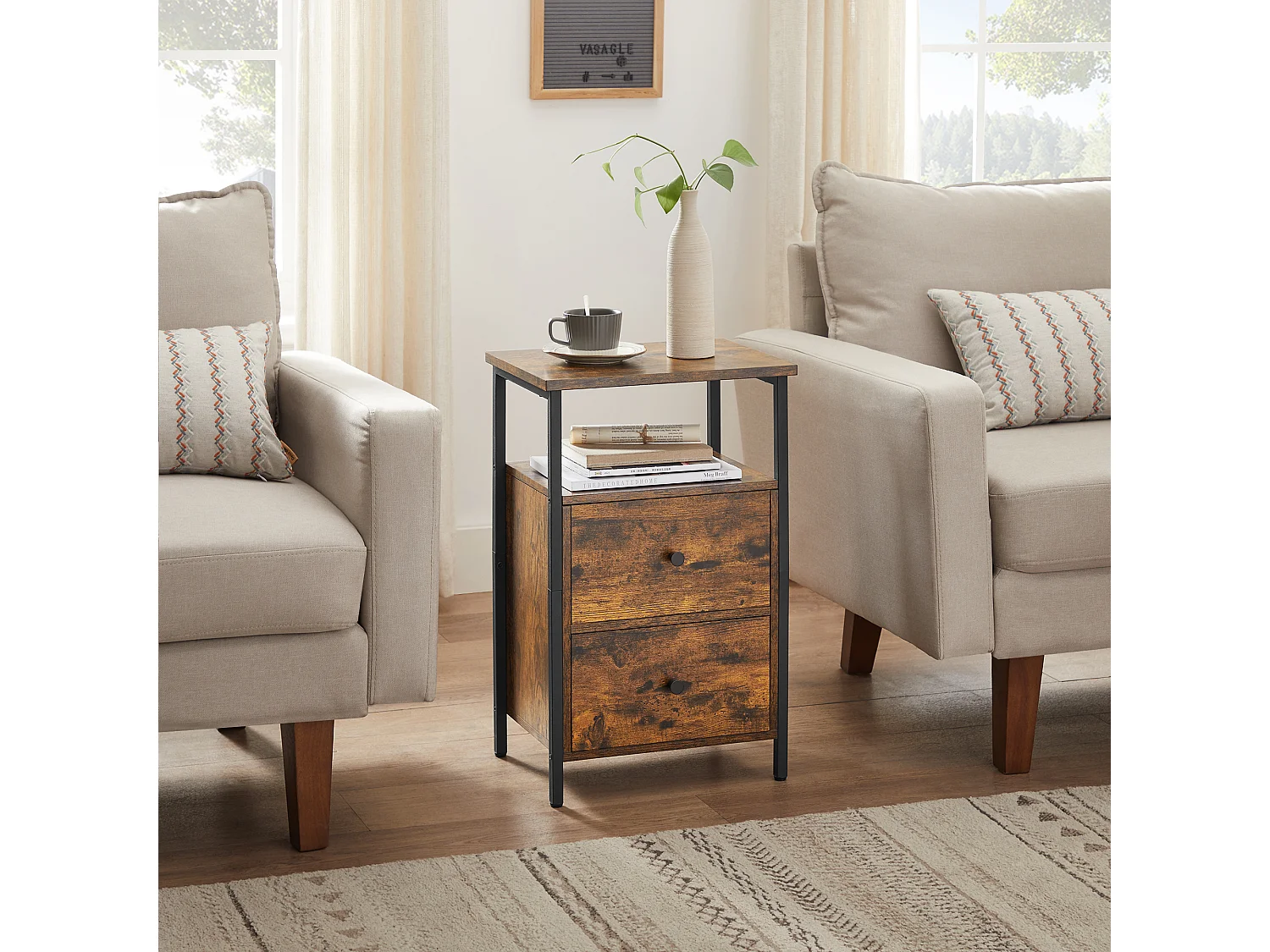 Table de chevet 38x28x60 cm noir rétro