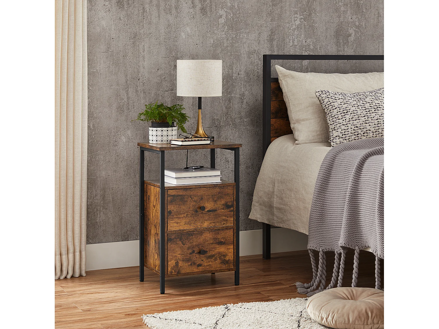 Table de chevet 38x28x60 cm noir rétro