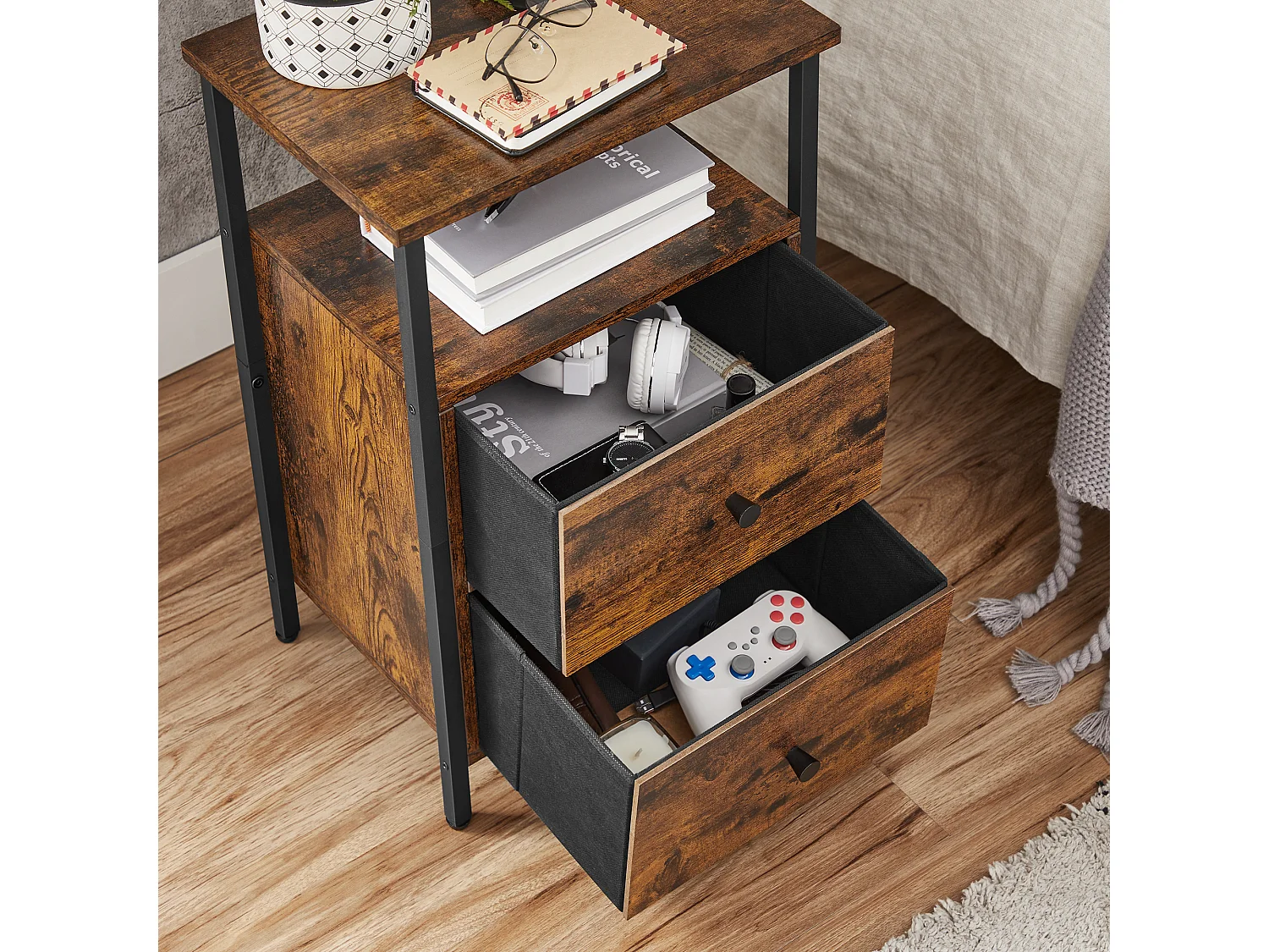 Table de chevet 38x28x60 cm noir rétro