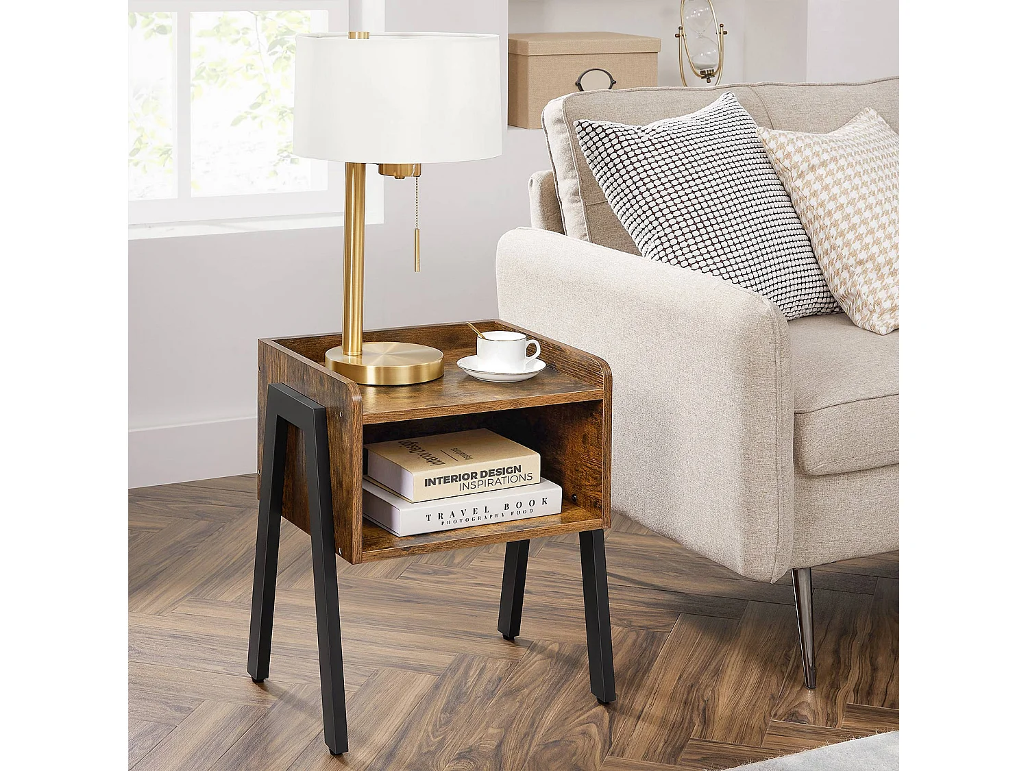 Beistelltisch 46x35x51,5 cm braun rustikal alinru