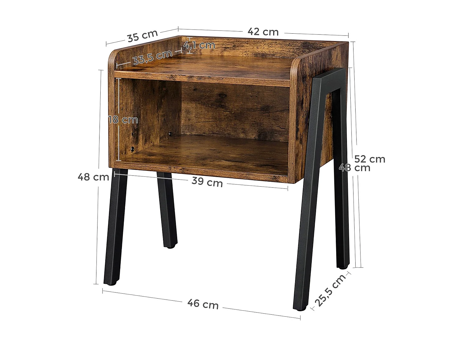 Table d'appoint 46x35x51,5 cm marron rustique alinru