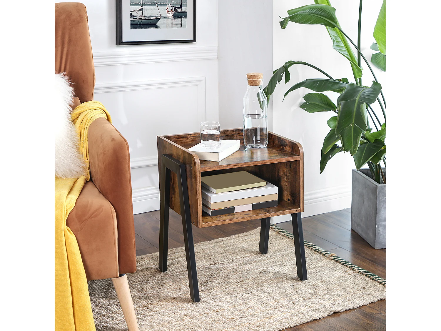 Table d'appoint 46x35x51,5 cm marron rustique alinru