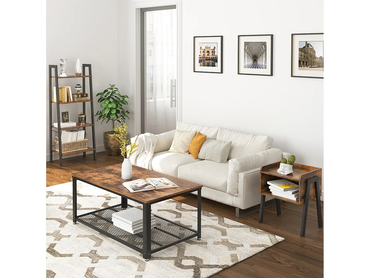 Table d'appoint 46x35x51,5 cm marron rustique alinru