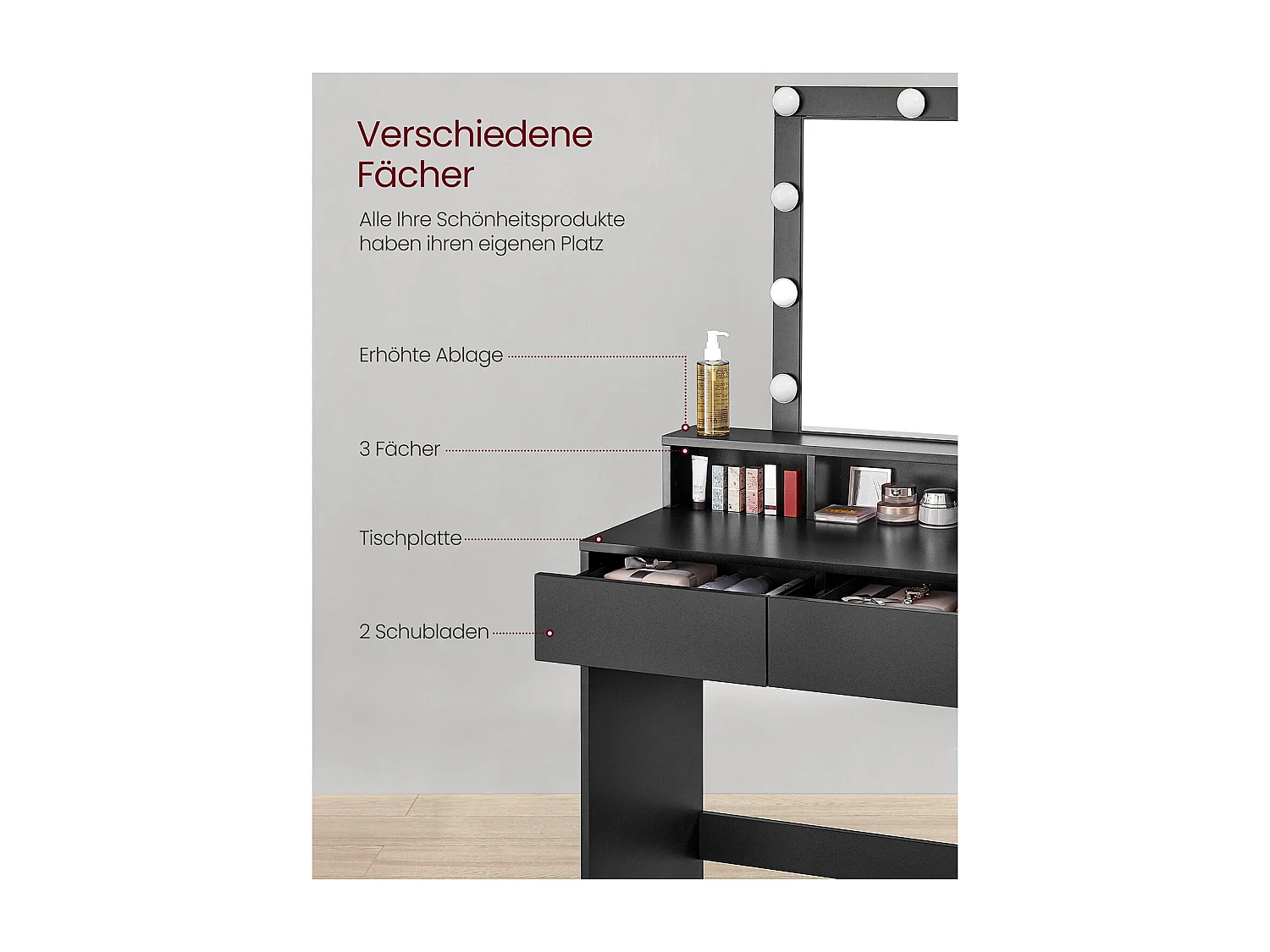 Frisiertisch 80x40x145 cm schwarz RDT114T16