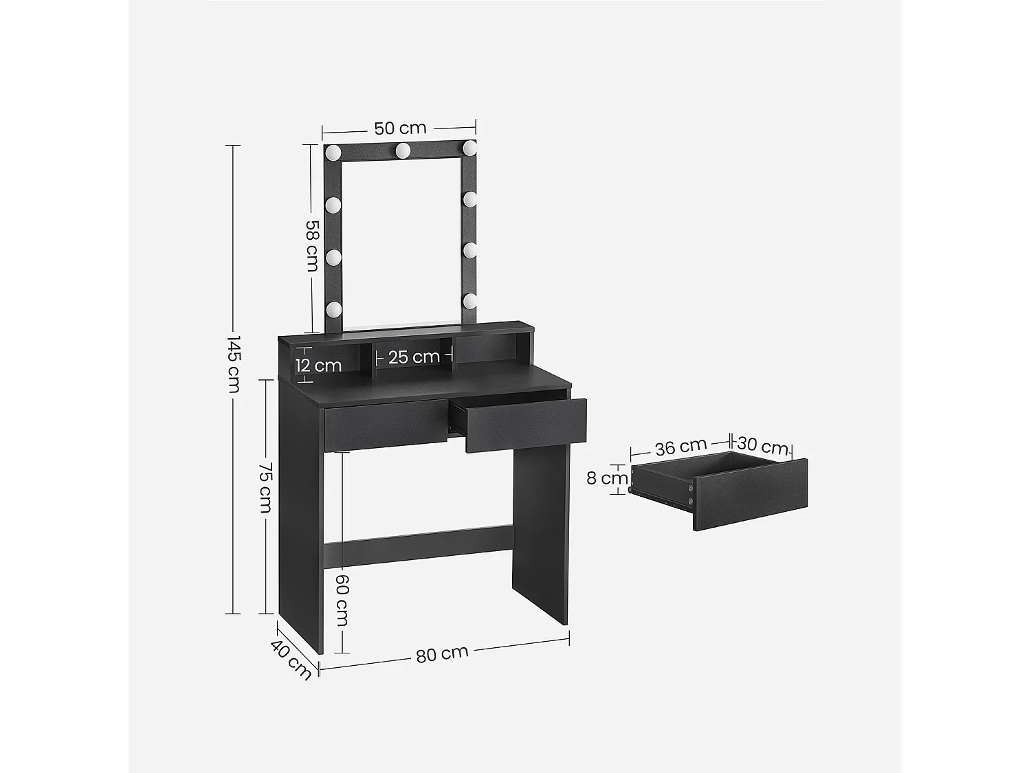 Frisiertisch 80x40x145 cm schwarz RDT114T16