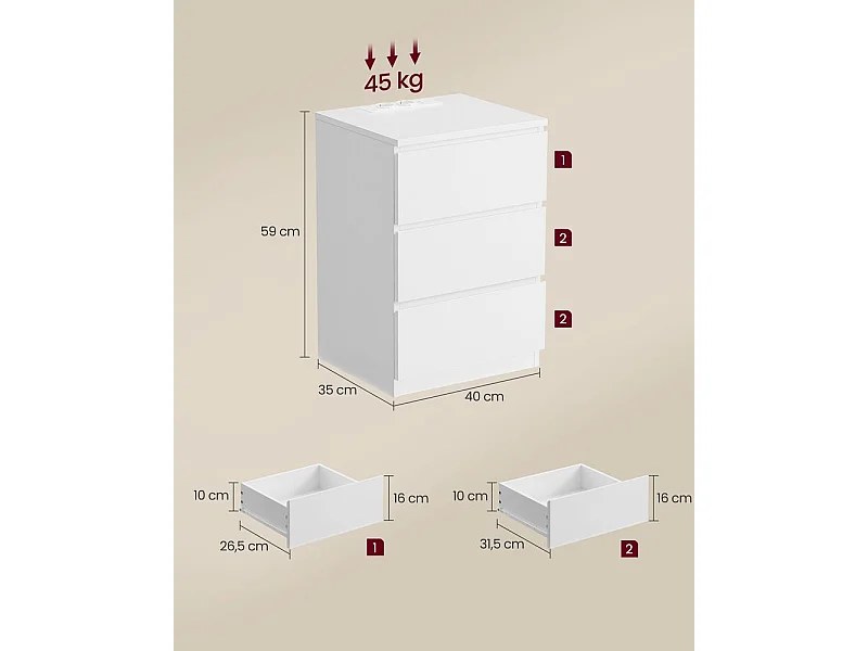 Table de chevet 40x35x59 cm blanche