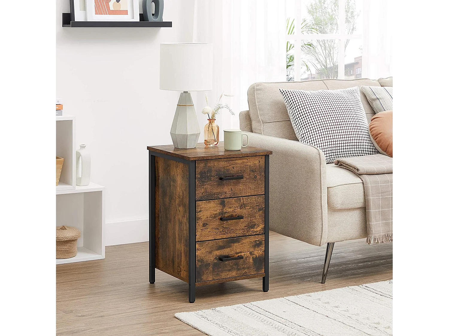 Table de chevet 40x40x60 cm noir vintage marron