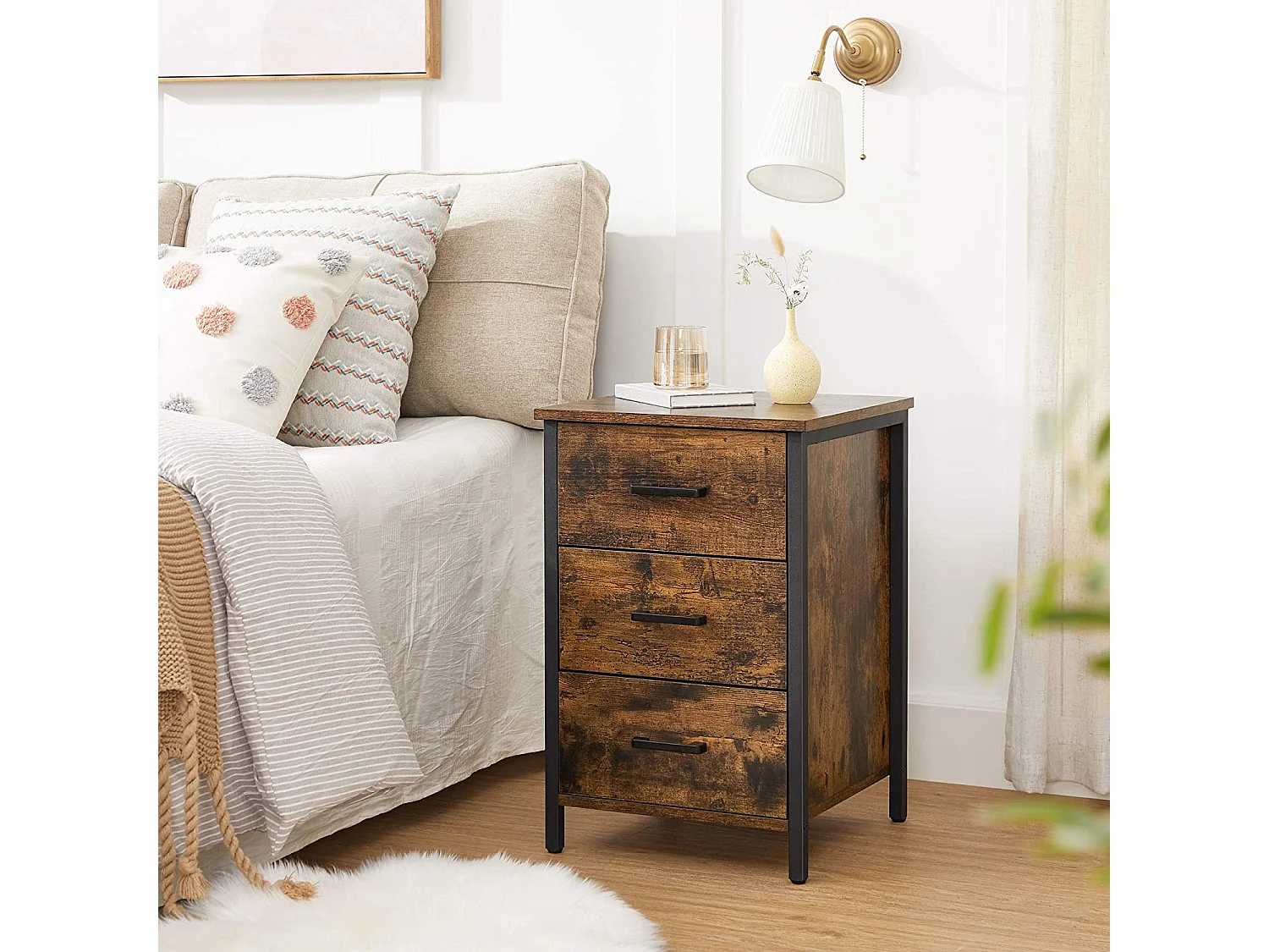 Table de chevet 40x40x60 cm noir vintage marron