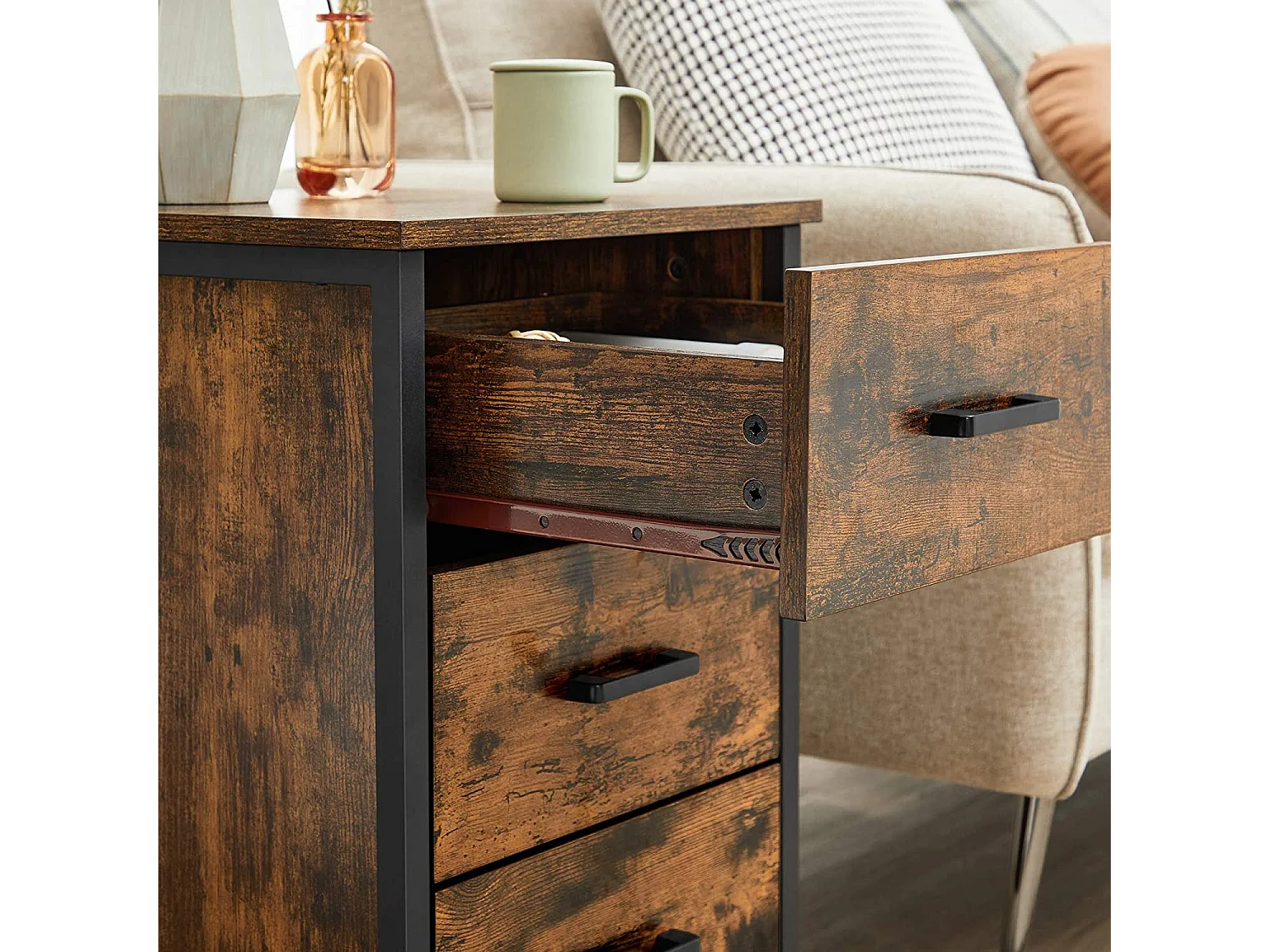 Table de chevet 40x40x60 cm noir vintage marron