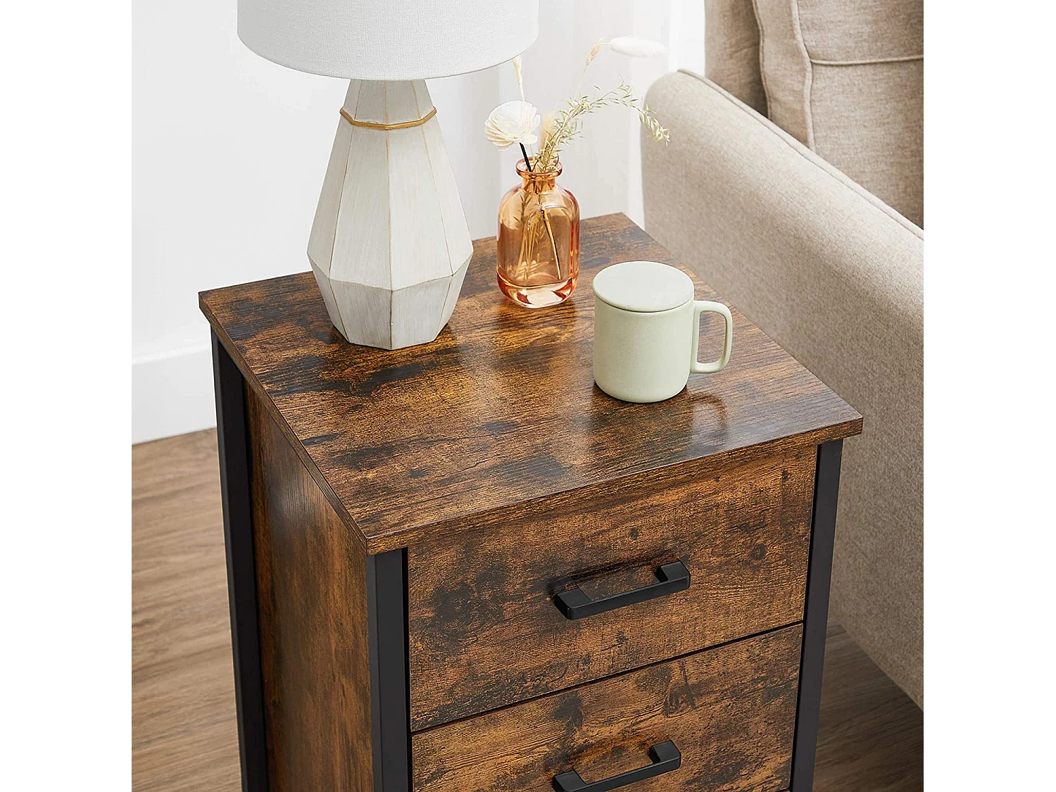 Table de chevet 40x40x60 cm noir vintage marron