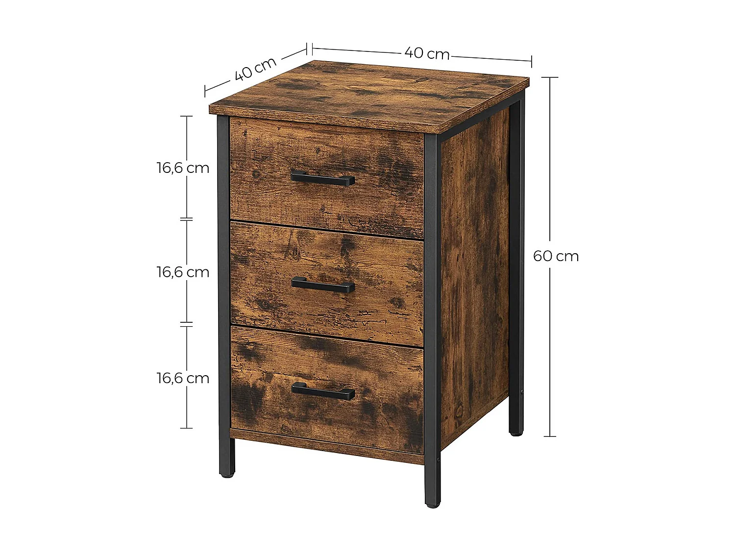 Table de chevet 40x40x60 cm noir vintage marron