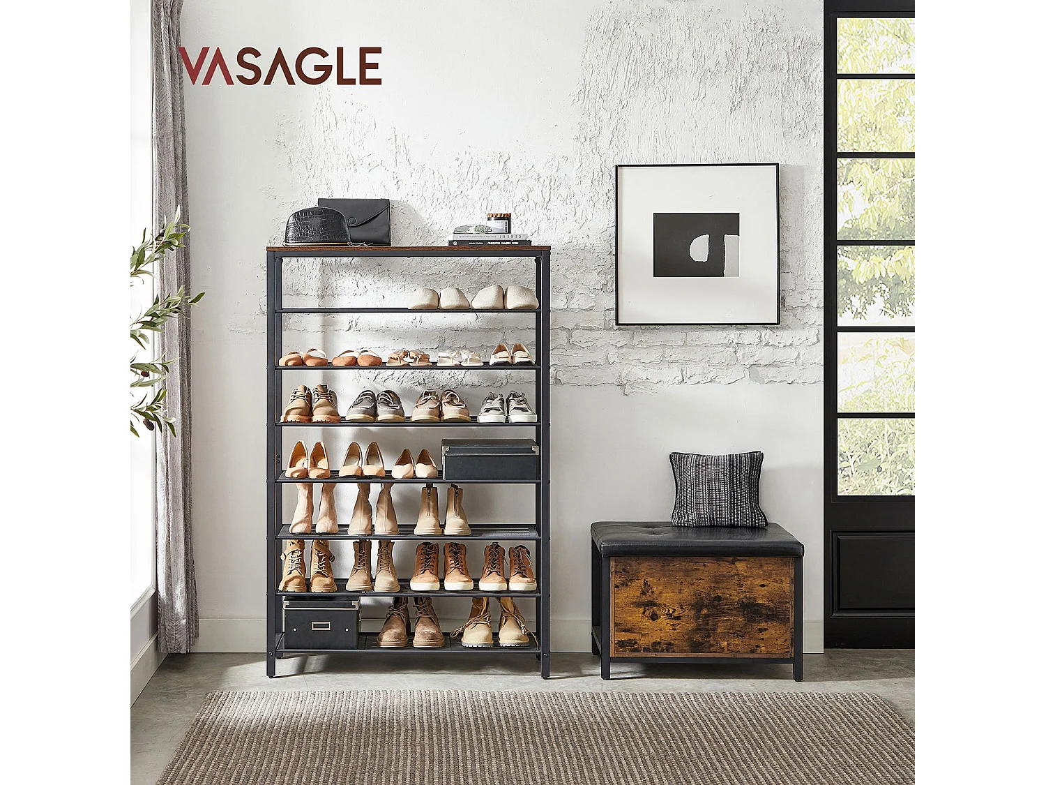 Schuhregal 100x30x152 cm schwarz rustikal braun