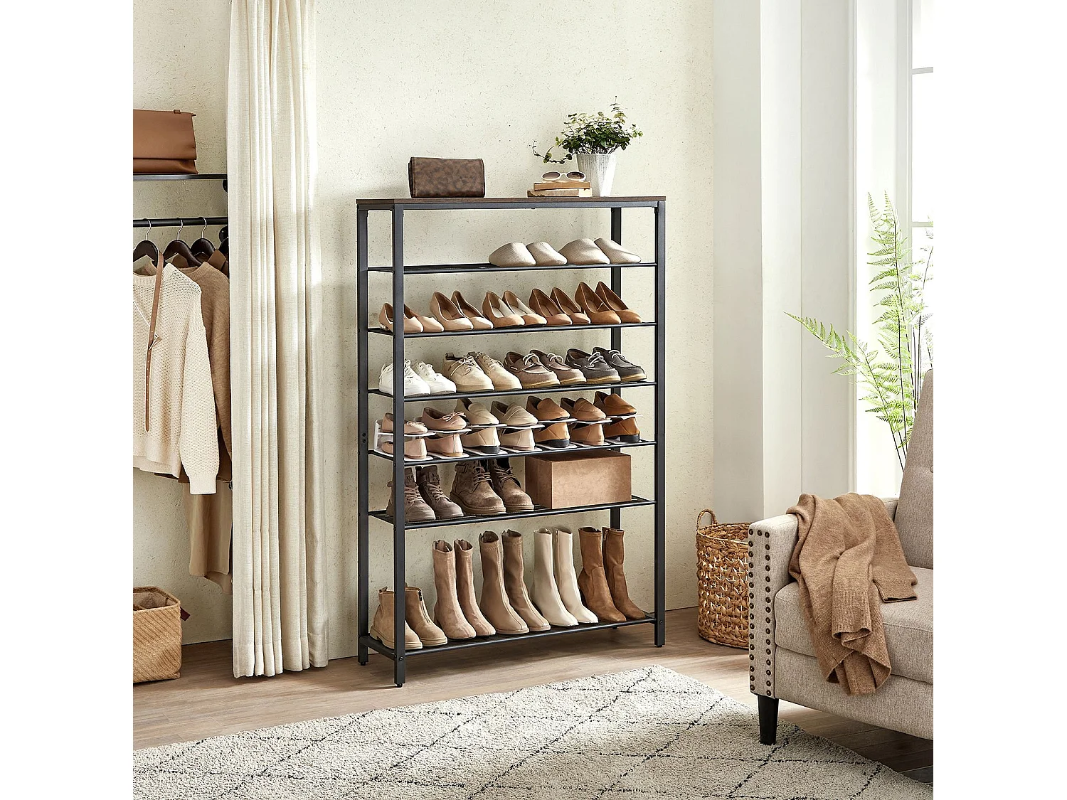 Schuhregal 100x30x152 cm schwarz rustikal braun