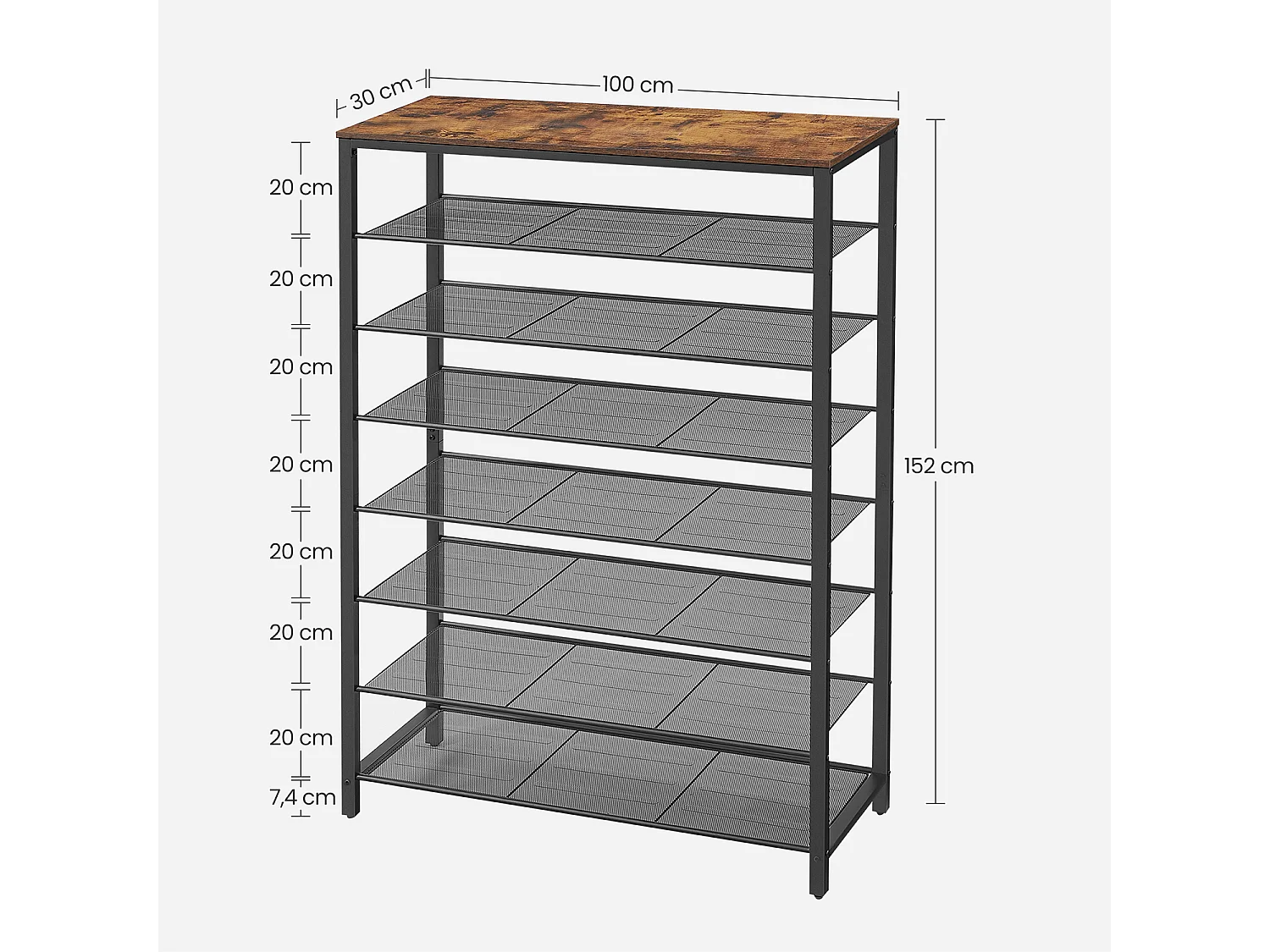Schuhregal 100x30x152 cm schwarz rustikal braun