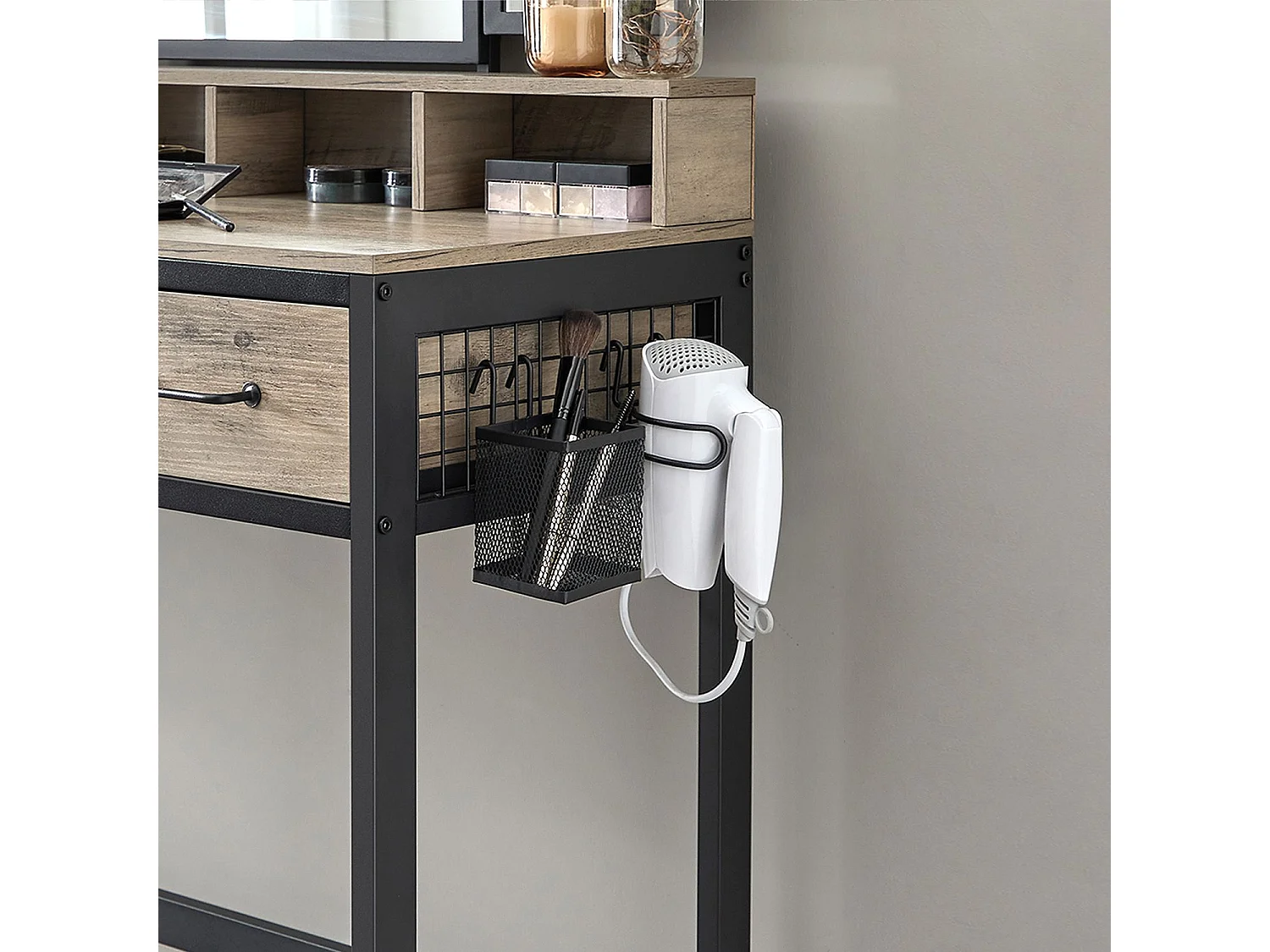 Schminktisch 90x40x140,8 cm schwarz und helles Elfenbein