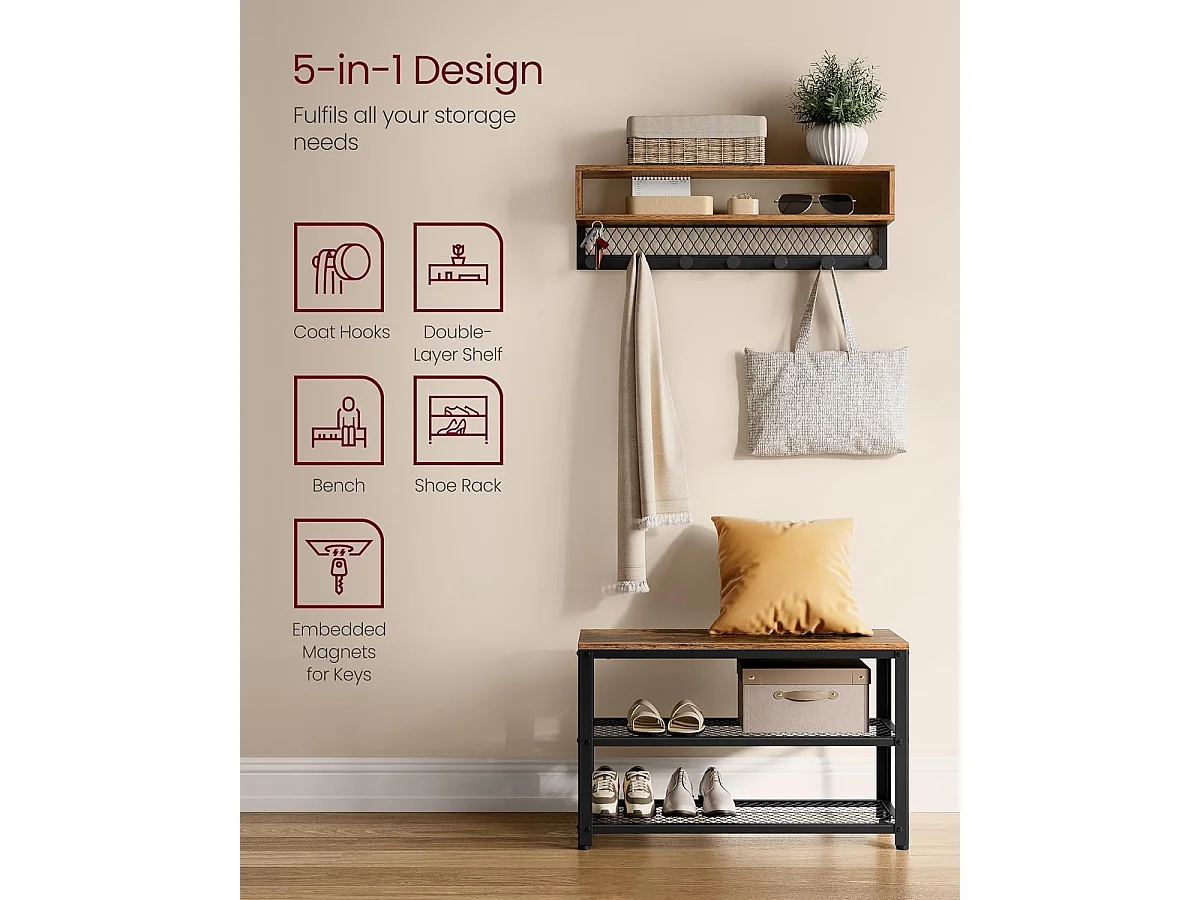 Porte-manteau 73x30x45,5 cm brun rustique