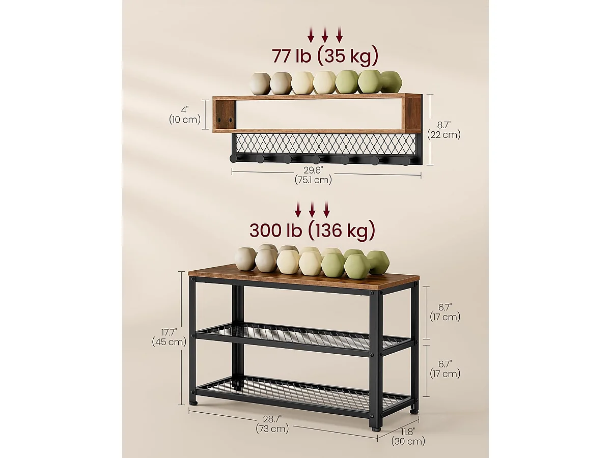 Porte-manteau 73x30x45,5 cm brun rustique