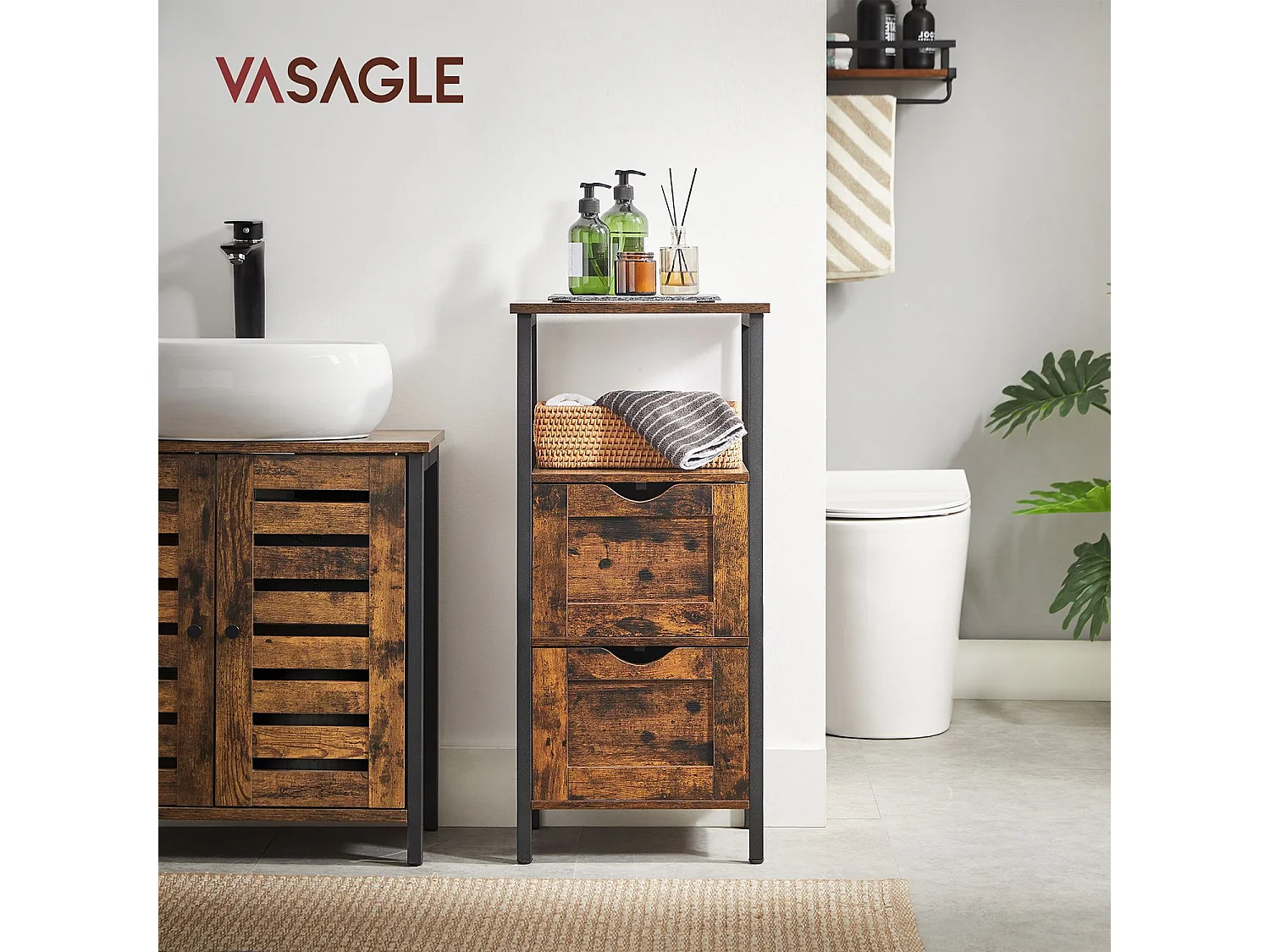 Armoire de salle de bain 37x30x80 cm noir Vintage marron noir