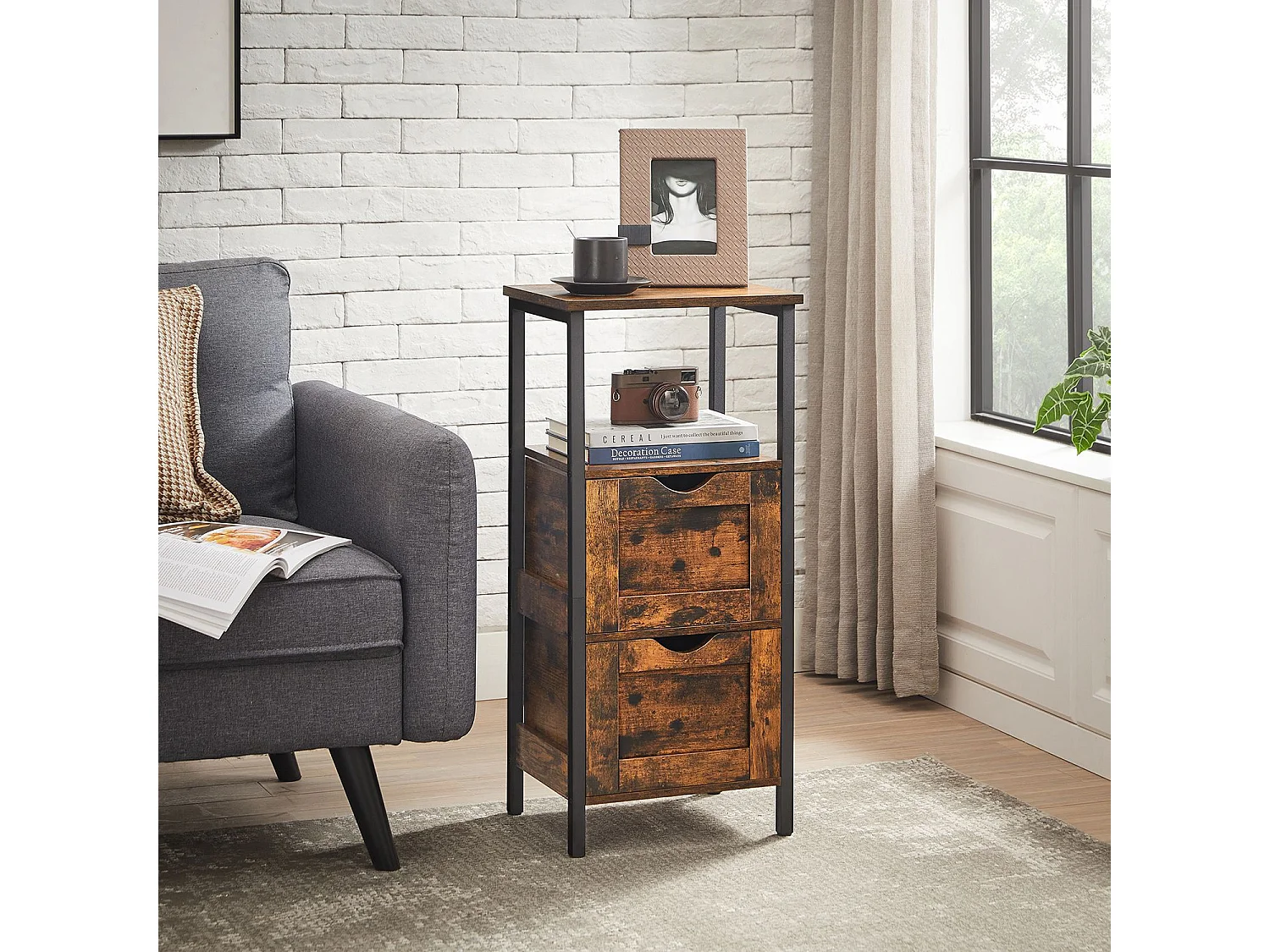 Armoire de salle de bain 37x30x80 cm noir Vintage marron noir