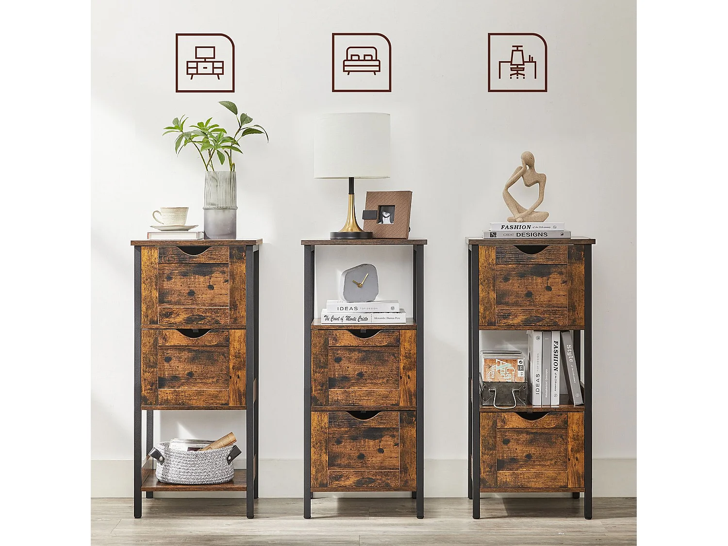 Armoire de salle de bain 37x30x80 cm noir Vintage marron noir