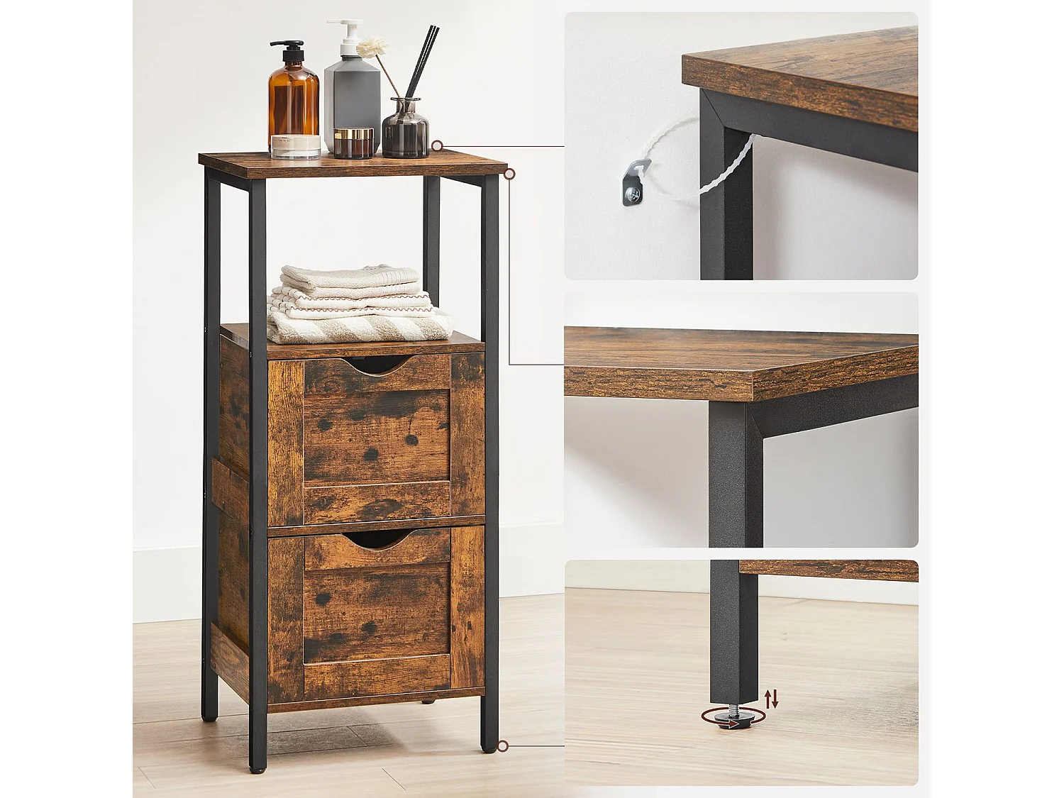 Armoire de salle de bain 37x30x80 cm noir Vintage marron noir