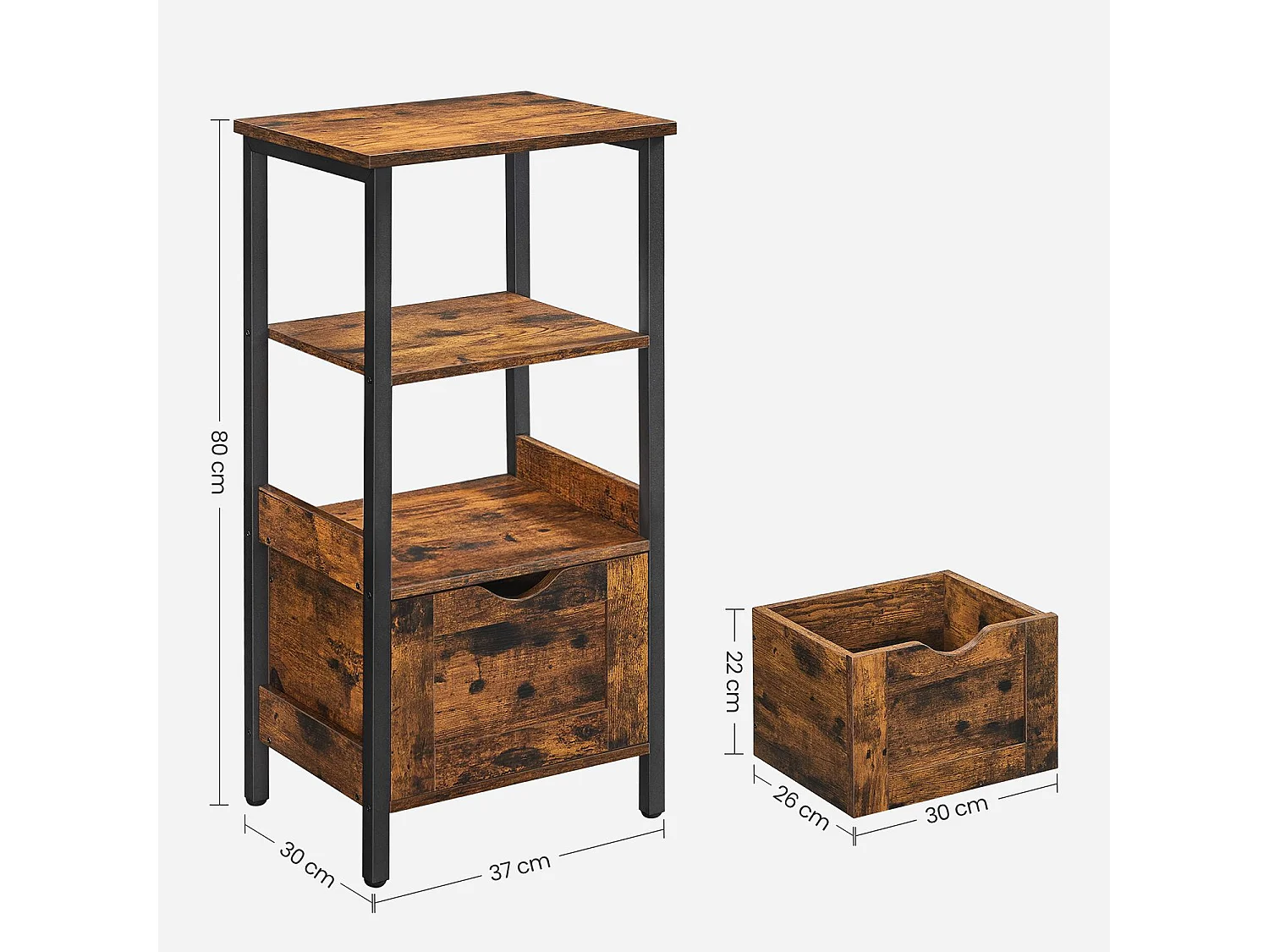 Armoire de salle de bain 37x30x80 cm noir Vintage marron noir