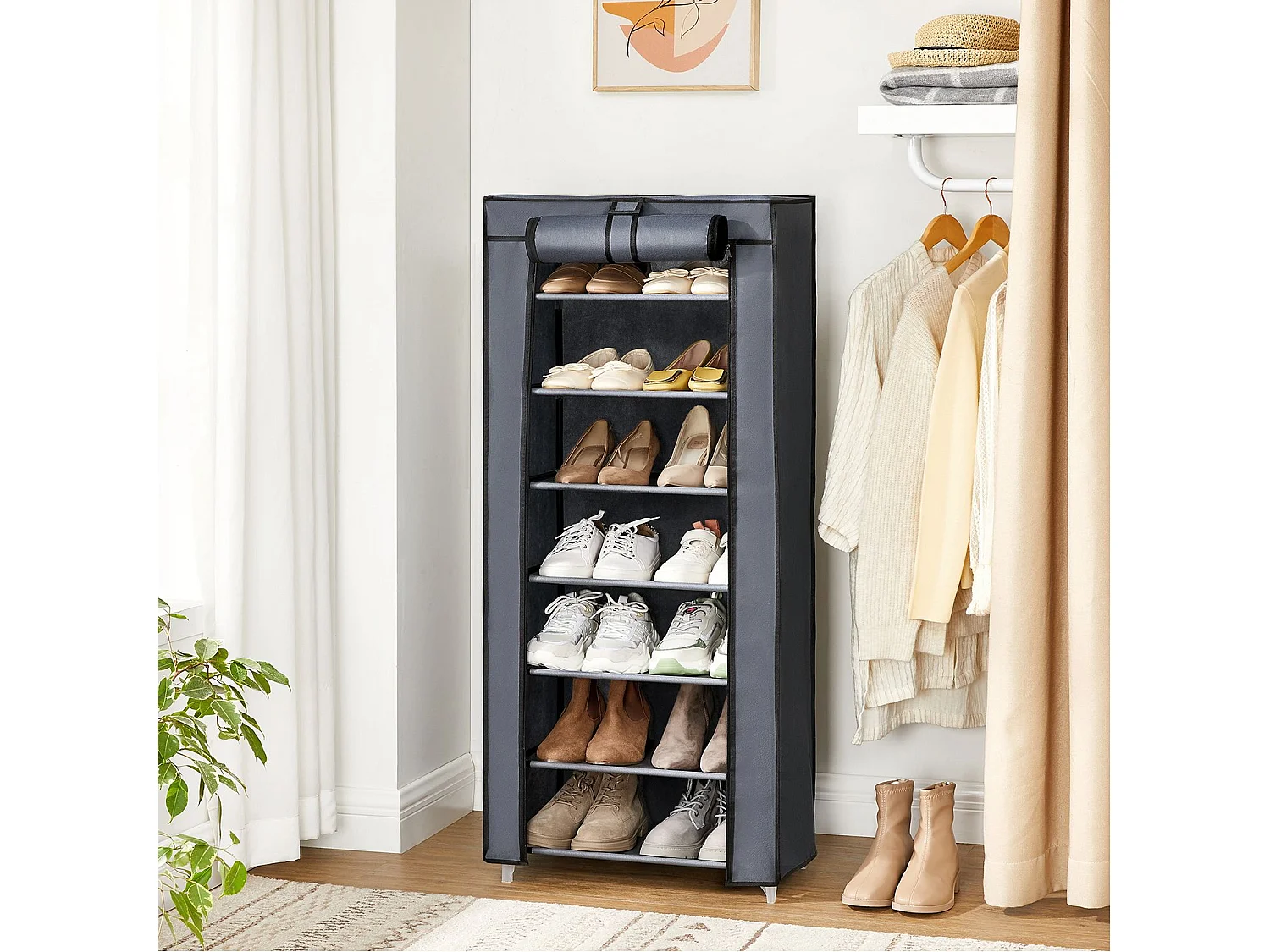 Étagère à chaussures 46x28x127 cm grise