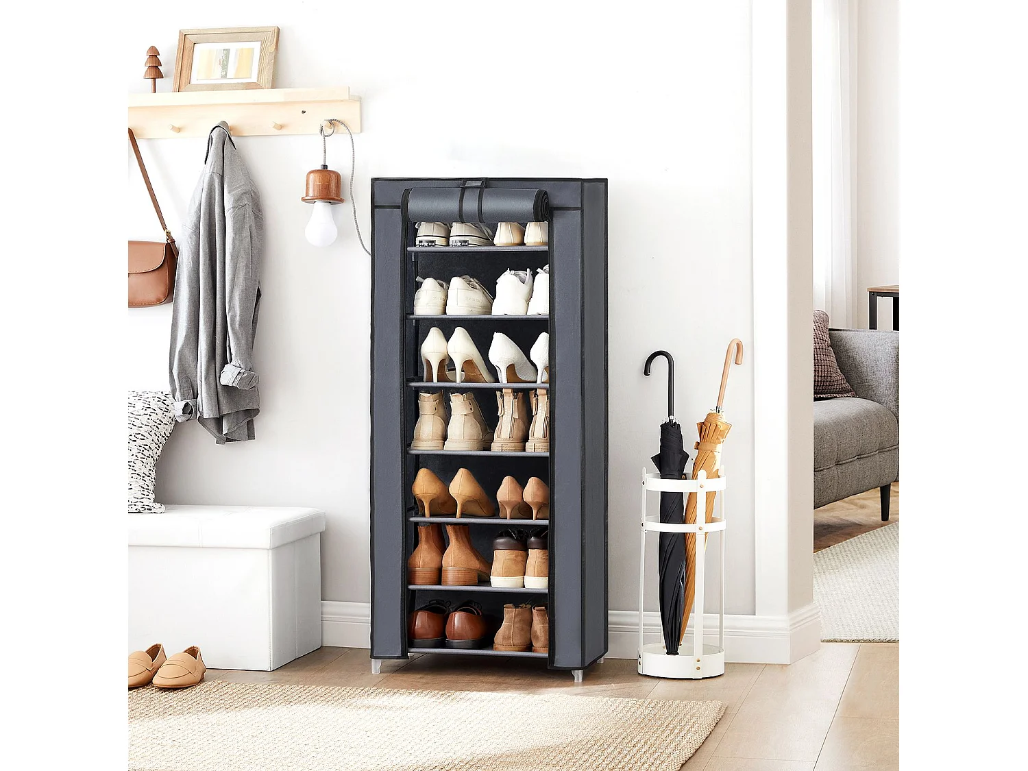 Étagère à chaussures 46x28x127 cm grise