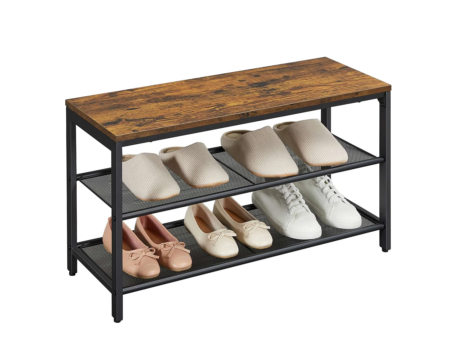 Ławka na buty 80x30x44,5 cm brązowo-czarna Indestic