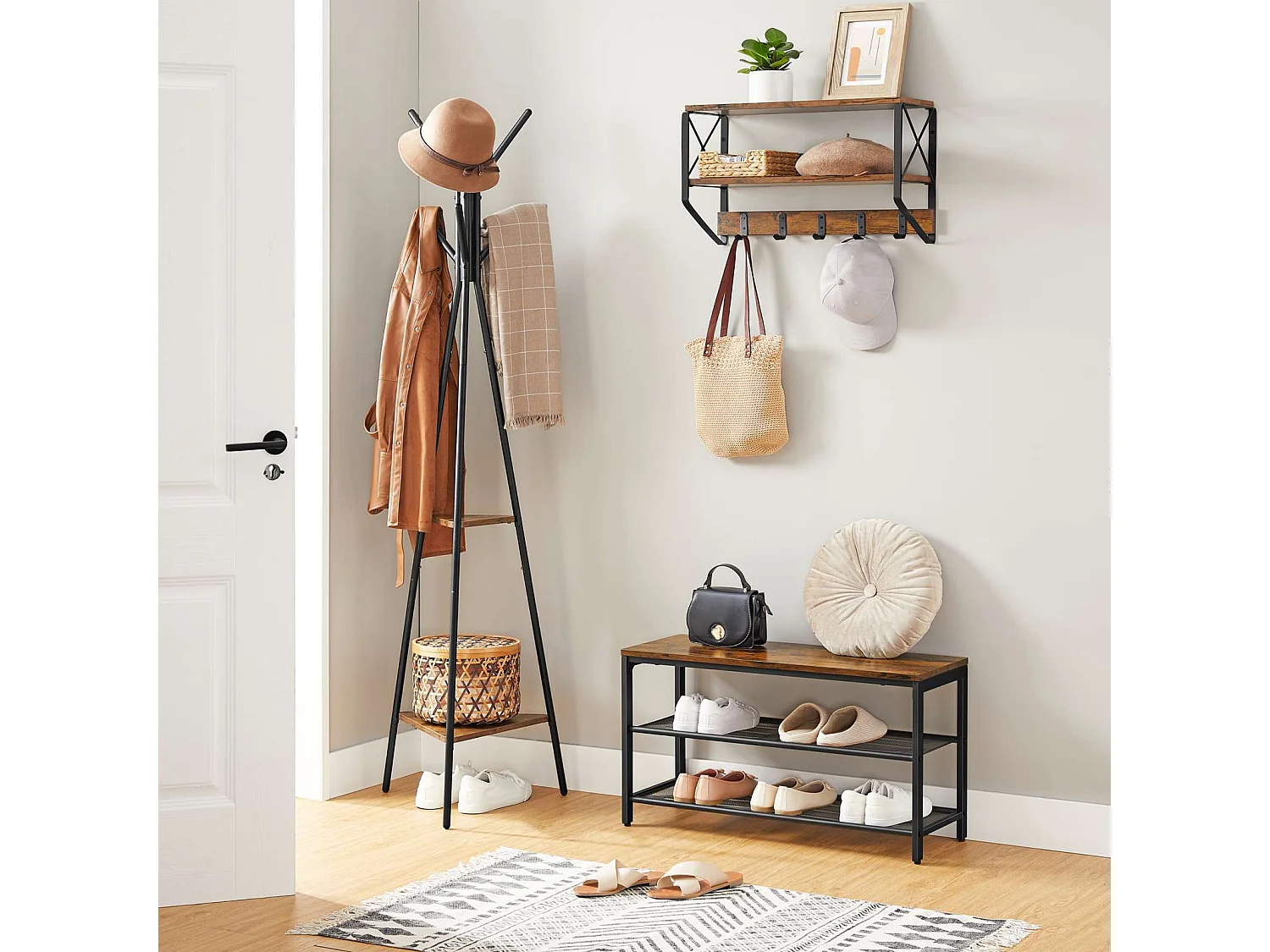 Ławka na buty 80x30x44,5 cm brązowo-czarna Indestic